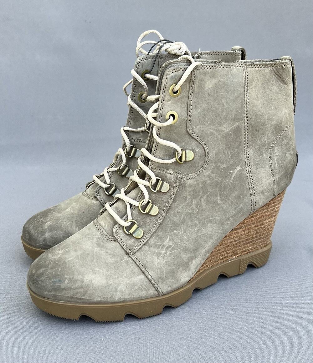 SOREL Joan Uptown Lace-up Leather Boots Khaki Women's Size 10.5 US